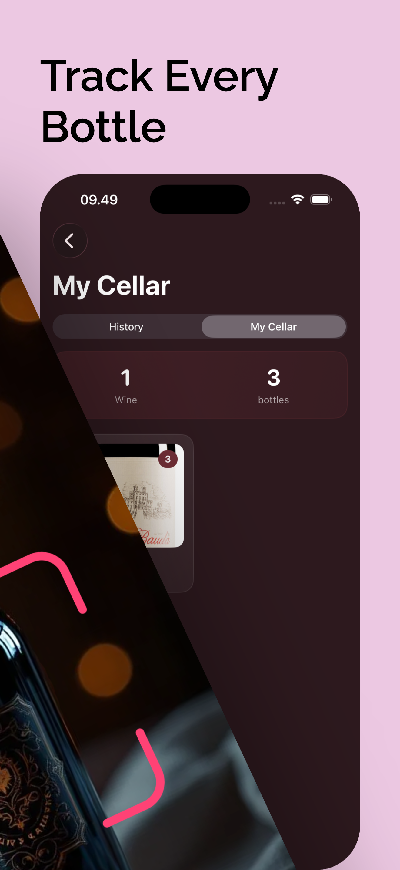Wine cellar feature showing bottle tracking
